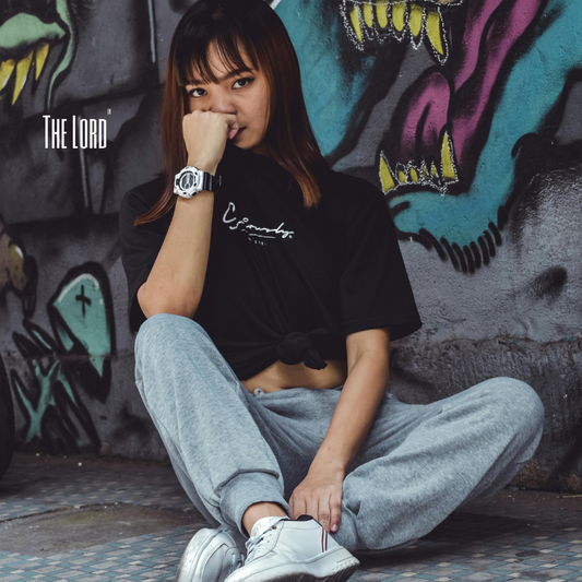 A woman wearing streetwear outfit