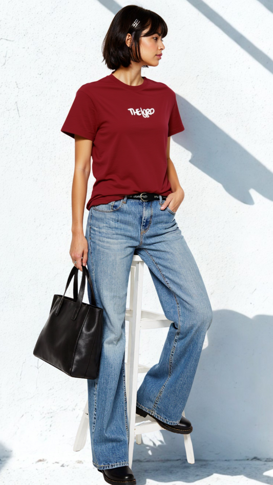 A woman wearing Streetwear t-shirt